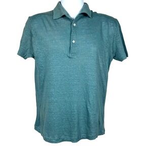Luca Faloni 100% Linen Knit Polo Shirt Mens L Teal Green Short Sleeve Italy Lux